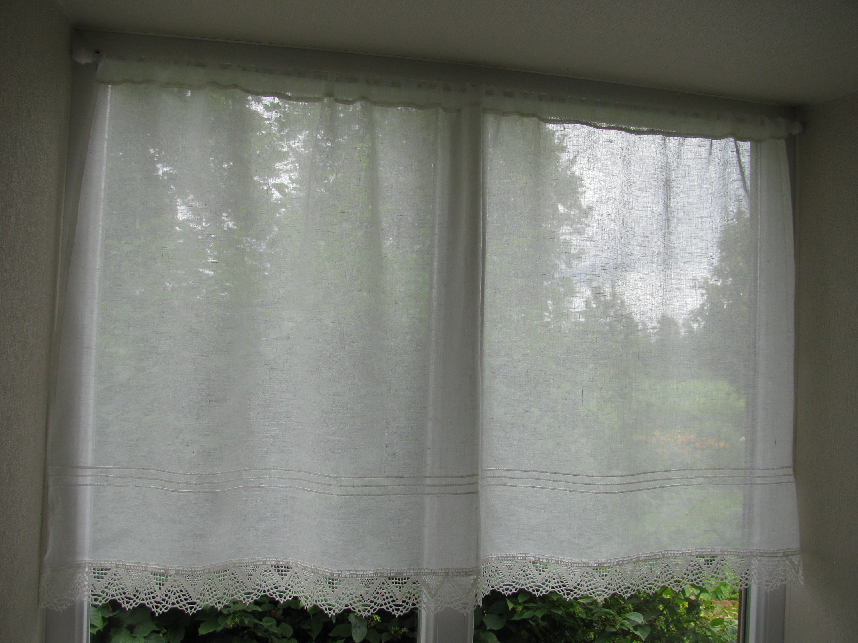 White Linen Cafe Curtain Romantic Cafe Curtains With Lace Edge - Etsy
