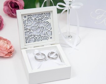 Engagement Ring Box White Wedding Ring Box Wedding Ring Holder Ring Bearer Box Wedding Ring Pillow,Rose Gold Color Engraved Ring Box
