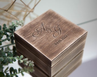 Personalized Rustic wood Ring Box ,Ivory Colour  cushion, Ring Holder