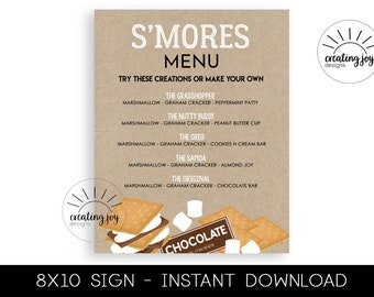 S&#39;mores Menu Sign 8x10 Digital Party Decor Smores Bar S&#39;more Birthday Instant Download