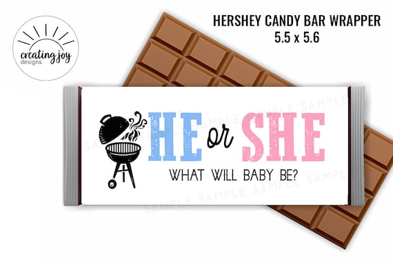 BBQ Hershey Bar Wrapper Chocolate Gender Reveal He or She | Etsy