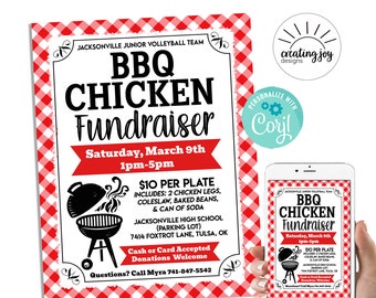 Editable BBQ Chicken Fundraiser Template Printable Flyer File 8.5x11 INSTANT DOWNLOAD Charity