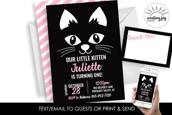 Invitation De Chat Noir Invitent La Partie Rose Numerique Etsy Invitation De Chat Noir Invitent La Partie Rose Numerique Etsy