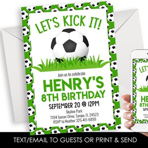 Editable Soccer Birthday Invitation Invite Digital 5x7 Green Kids Party Corjl Futbol Sports