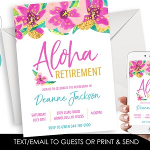 Editable Aloha Retirement Invitation Party Invite Purple Gold Glitter 5x7 Digital File Personalized Hawaiian