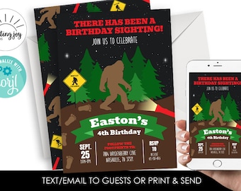 Editable Bigfoot Invitation Invite Digital Chalkboard 5x7 Sasquatch Birthday Kids ANY AGE Big Foot Party
