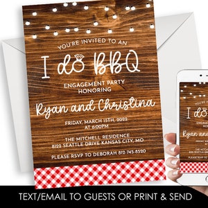 Editable I do BBQ Invitation Invite Engagement Party Rustic Barbecue Couples Backyard Digital 5x7 String Lights Wood