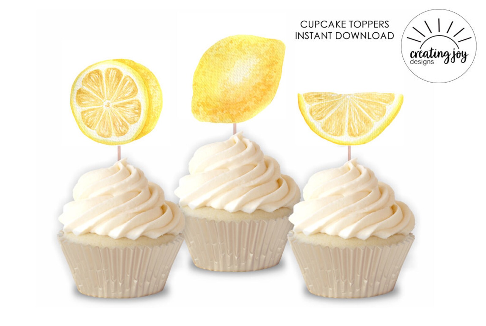 Lemon Cupcake Toppers Digital Printable Instant Download Etsy