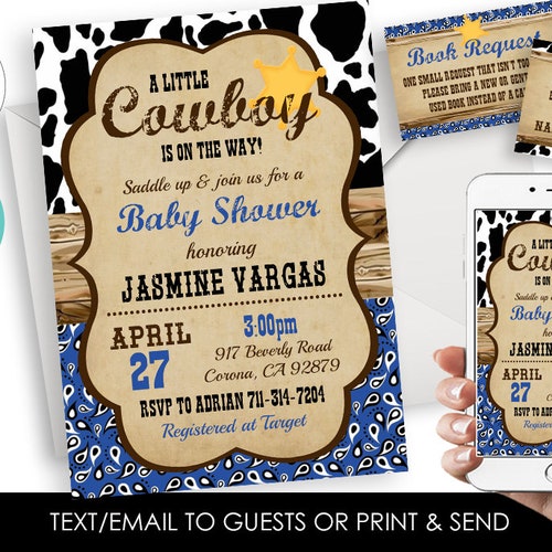 Editable Cowboy Baby Shower Invitation Invite 5x7 Sprinkle Etsy