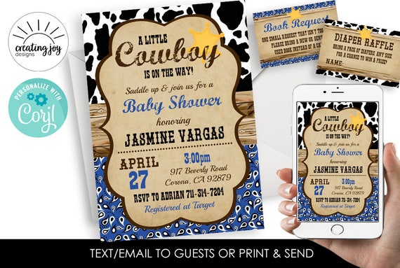 plotseling Van Losjes Editable Cowboy Baby Shower Invitation Invite Boy Bandana - Etsy