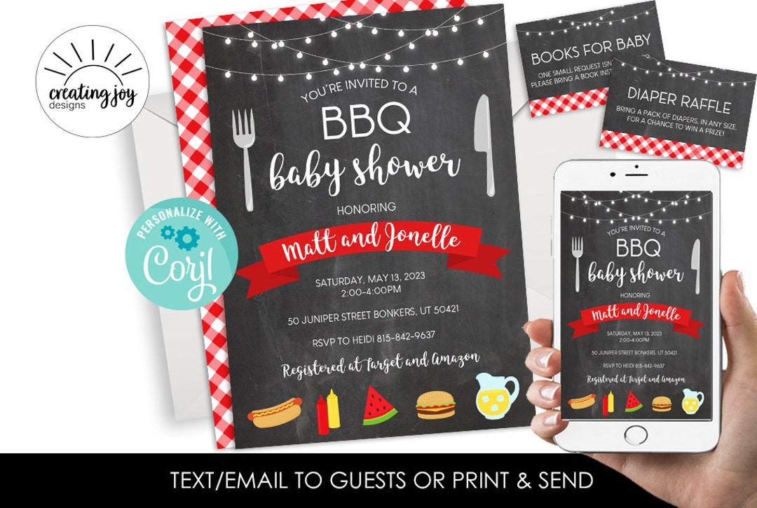 Editable BBQ Baby Shower Invite Invitation Chalkboard Sprinkle Backyard ...