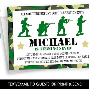 Editable Army Birthday Invitation, Soldier Invite Birthday Party Military Army Camo Digital 7x5 Men Boys Kids