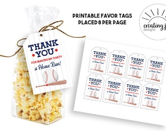 Printable Baseball Favor Tags Digital Thank You Favors Birthday Party Decor Instant Download 2x3 Gifting Gifts