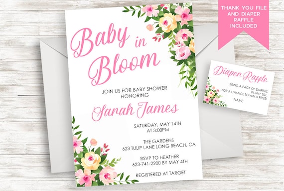 baby in bloom baby shower invitation invite floral garden sprinkle girl 5x7  digital personalized