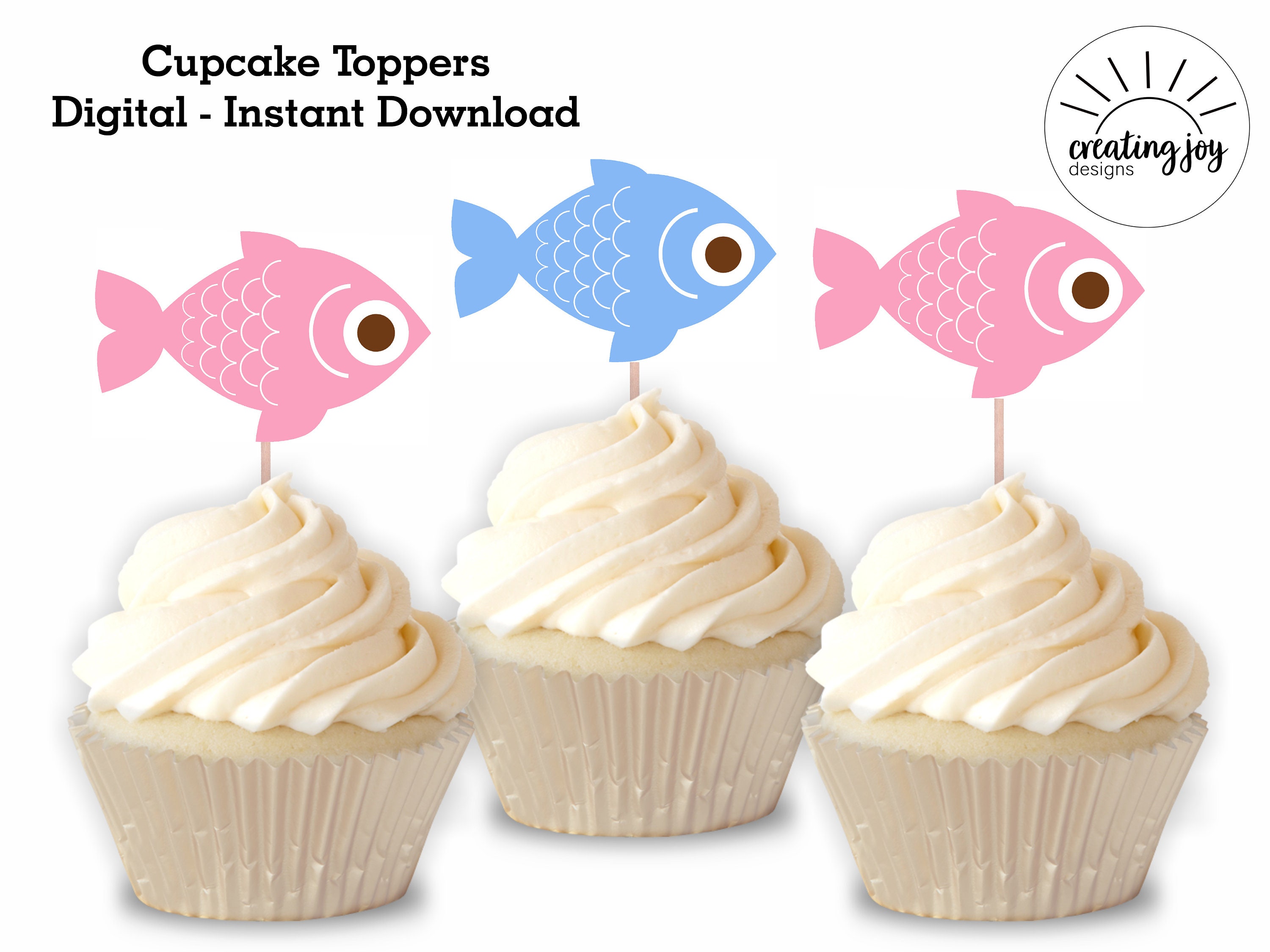 Fish Gender Reveal Cupcake Toppers Digital Printable Instant Download He  She Pink Blue -  Canada
