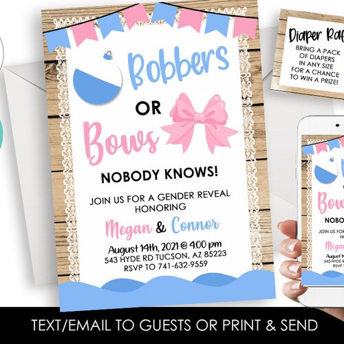 Editable Bobbers or Bows Gender Reveal Party Fishing Gender Etsy