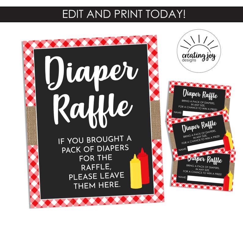 Babyq Diaper Raffle Sign BBQ Baby Shower Sprinkle 8x10 Printable ...