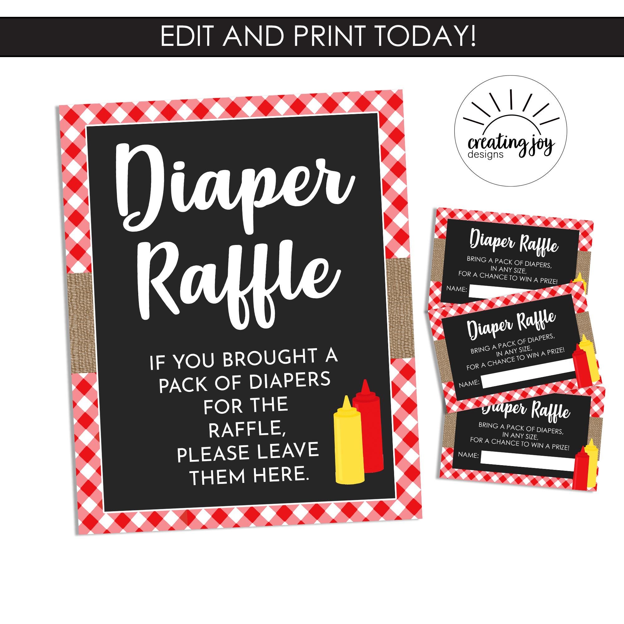 Babyq Diaper Raffle Sign BBQ Baby Shower Sprinkle 8x10 Printable ...