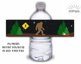 Bigfoot Water Bottle Labels Digital 8x2 Birthday Party Instant Download Printable Sasquatch