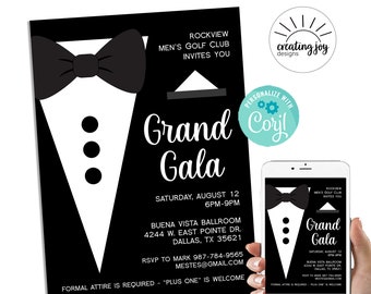 Editable Gala Invitation Invite Formal Event Digital 5x7 Instant Download Template Black Tie Charity