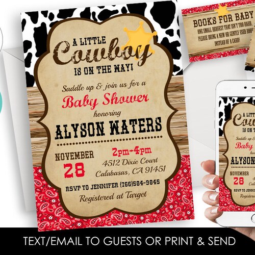 Cowboy Baby Shower Invite Invitation Bundle 5x7 Digital Etsy