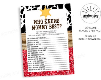 Cowboy Who Knows Mommy Best Game Digital Baby Shower Sprinkle 5x7 Imprimible Instant Download Rojo