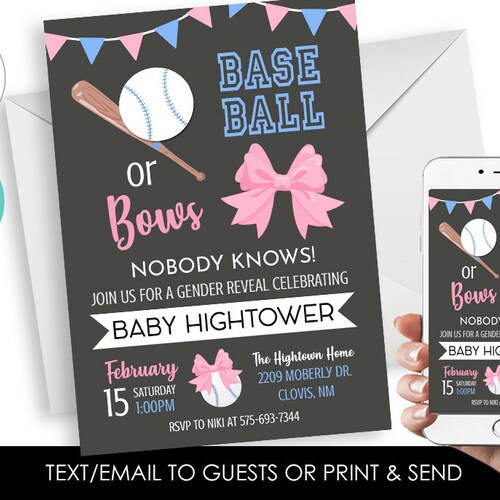 Gender Reveal Invitation Buckets or Bows Invitation Etsy