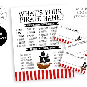 What&#39;s Your Pirate Name Digital Print Sign Instant Download Birthday Printable Party Decor 8X10 Kids Fun