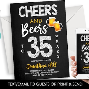 Editable Cheers and Beers Invitation Men Guys Invite Adult 5x7 Birthday Party Chalkboard Digital File