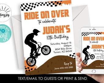 Editable BMX Birthday Invitation Invite Digital Orange Boys Racing Bikes 5x7 Instant Download