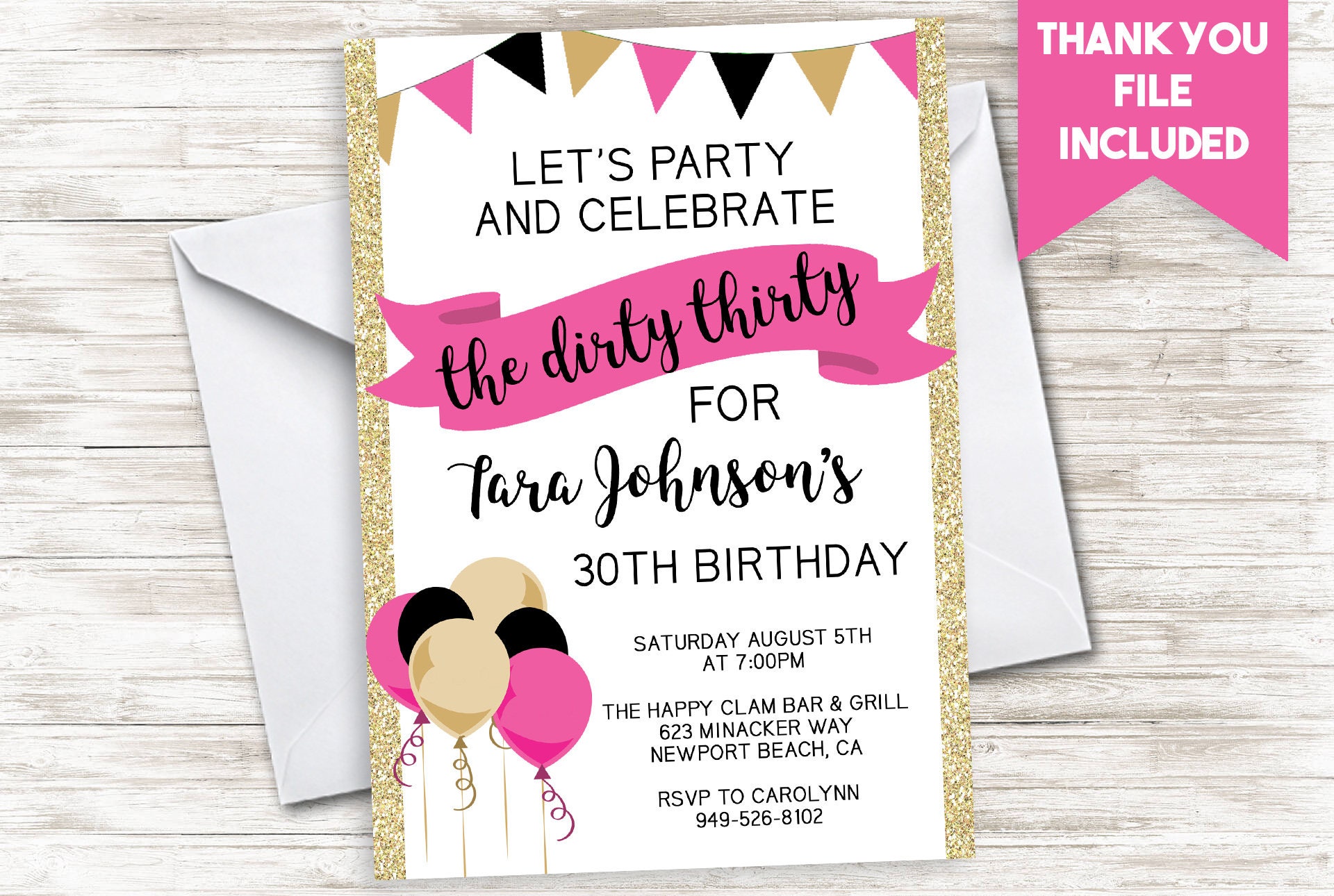 Dirty Thirty Invite Invitation Digital Women S Adult Pink Etsy