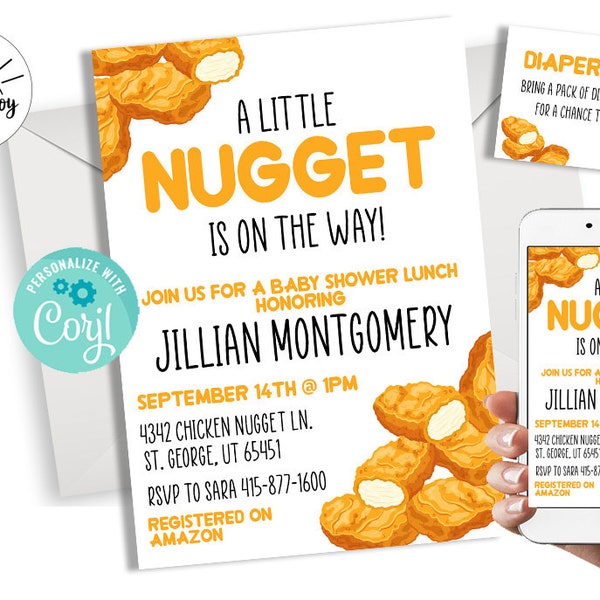 Editable Chicken Nugget Baby Shower Invitation Digital 5x7 Invite Sprinkle Foodie Cravings Template Instant Download