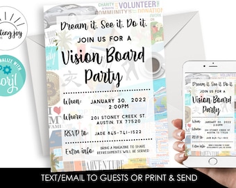 Editable Vision Board Party Invitation Invite Digital 5x7 Goals Dreams Create Poster Group Work Event Team Building
