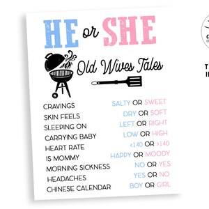 BBQ Gender Reveal Old Wives Tales Sign Digital 8x10 Instant Download Pink Blue Barbecue Picnic Party Backyard
