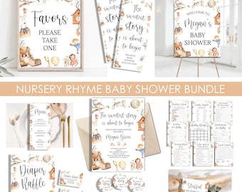 Paquete de rimas infantiles para baby shower, plantilla digital de descarga instantánea, color neutro, para niño y niña.