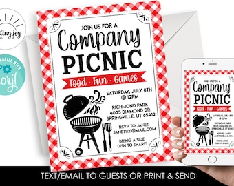 Editable Company Picnic Flyer Invitation 8.5x11 Instant Download Invite Work Event Cookout Family BBQ Barbecue Client
