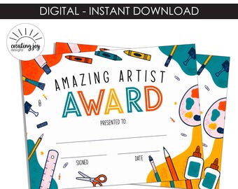 Premio al Artista - Impresión Digital - Descarga Instantánea - 11x8.5 - Certificado Colorido - Impresión - Obra de Arte - Estudiante - Profesor