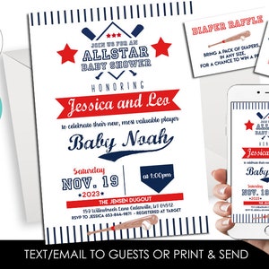 Editable Baseball Baby Shower Invite Invitation 5x7 Allstar Lil Slugger Boy Sprinkle Digital Personalized Bundle Corjl