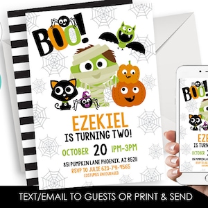 Editable Halloween Birthday Invitation Boo 2nd Second Invite Digital 5x7 Costume Party TWO Kids