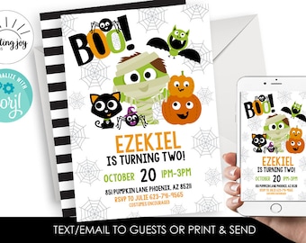 Editable Halloween Birthday Invitation Boo 2nd Second Invite Digital 5x7 Costume Party TWO Kids