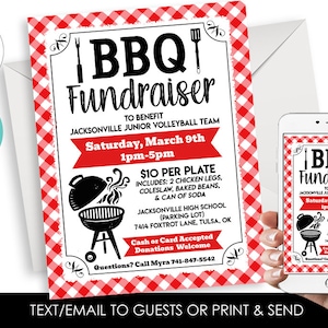 Editable BBQ Fundraiser Flyer Invitation Digital 8.5x11 Barbecue Work School Church Instant Download