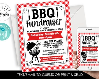 Editable BBQ Fundraiser Flyer Invitation Digital 8.5x11 Barbecue Work School Church Instant Download