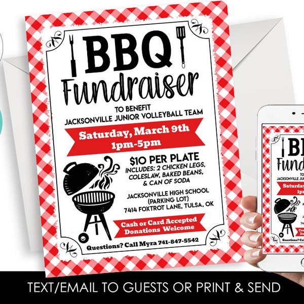 Editable BBQ Fundraiser Flyer Invitation Digital 8.5x11 Barbecue Work School Church Instant Download