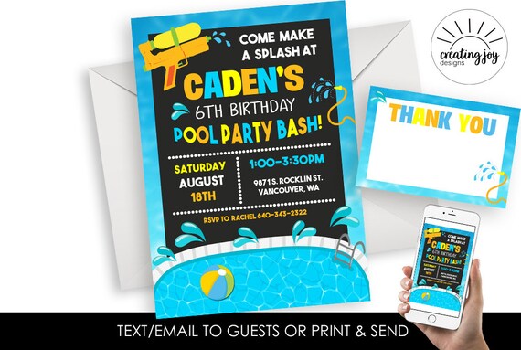 Pool Party Invitation Anniversaire Invitation Water Splash Pad Etsy Canada