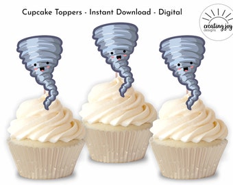 Fournado Cupcake Toppers Digital Instant Download Party Decor Birthday Tornado Kids Food Pick Printable