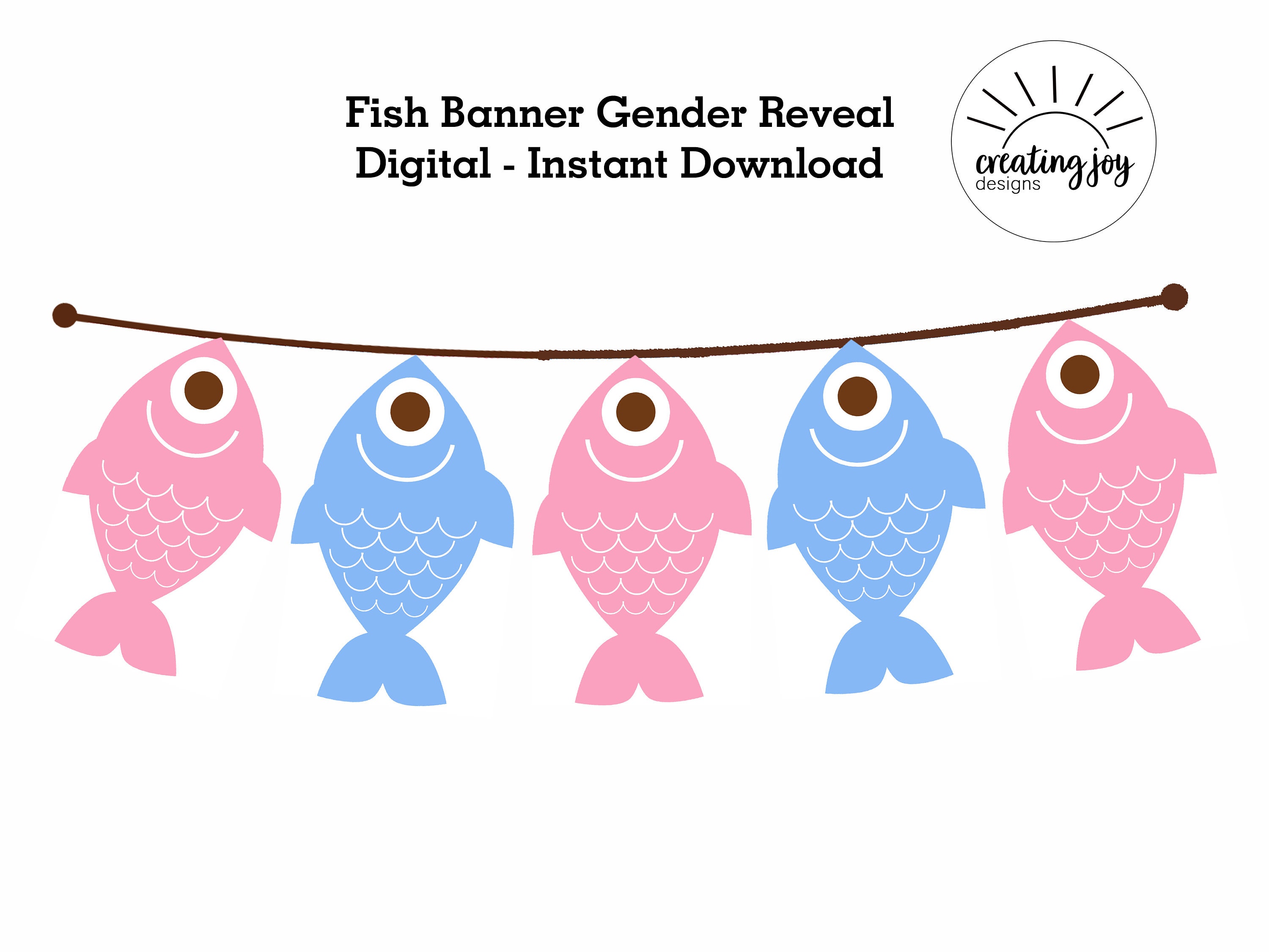 Fish He or She Banner Gender Reveal Party Printable Instant Download Pink  Blue Digtal