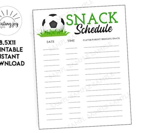 Printable Soccer Snack Schedule Sign Up Sheet Sign Template Digital 8.5x11 Team Instant Download