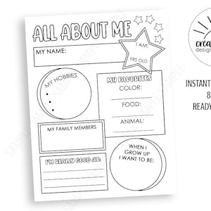 All About Me Printable Instant Download Digital 8.5x11 Kids Class Scouts Activity Icebreaker Coloring Page