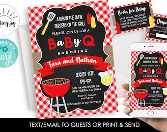 Editable BBQ Baby Shower Invitation Invite 5x7 Digital Picnic Burgers Sprinkle Gender Neutral Backyard Personalized Set Bundle