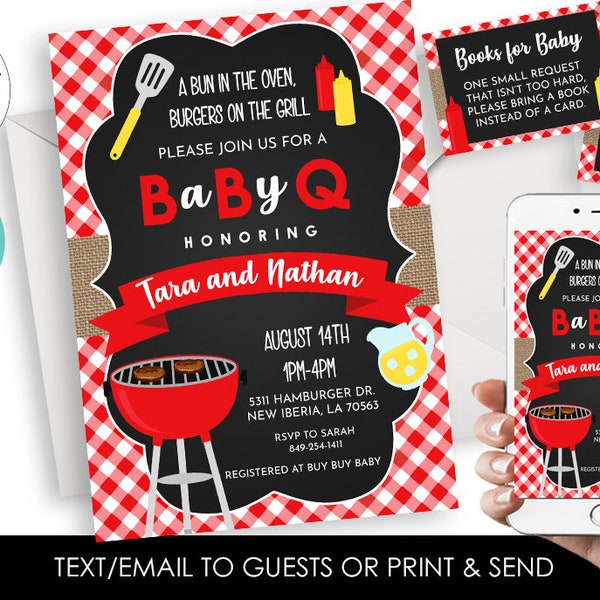 Editable BBQ Baby Shower Invitation Invite 5x7 Digital Picnic Burgers Sprinkle Gender Neutral Backyard Personalized Set Bundle